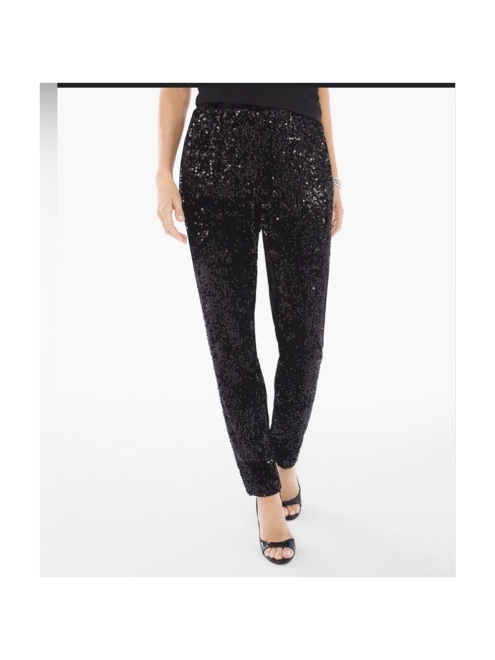 NWT Chico's Black Sequin Front Ankle Pants Size 6